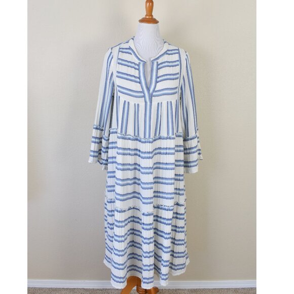 Faherty Dresses & Skirts - Faherty Dream Cotton Gauze Vida Midi Dress Blue Baja Stripe XL